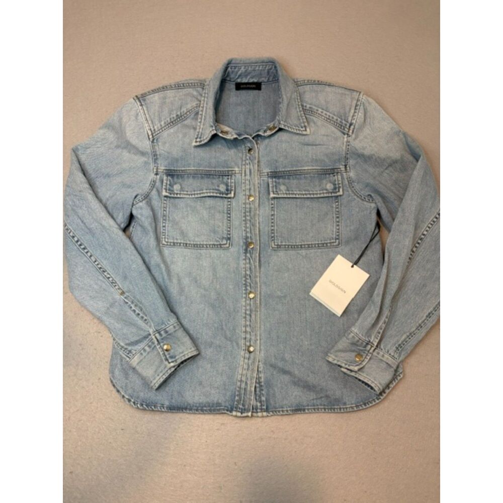 Goldsign Frey Denim Shirt Womens Small Shoulder Pads Snaps Pockets SAMPLE Read
